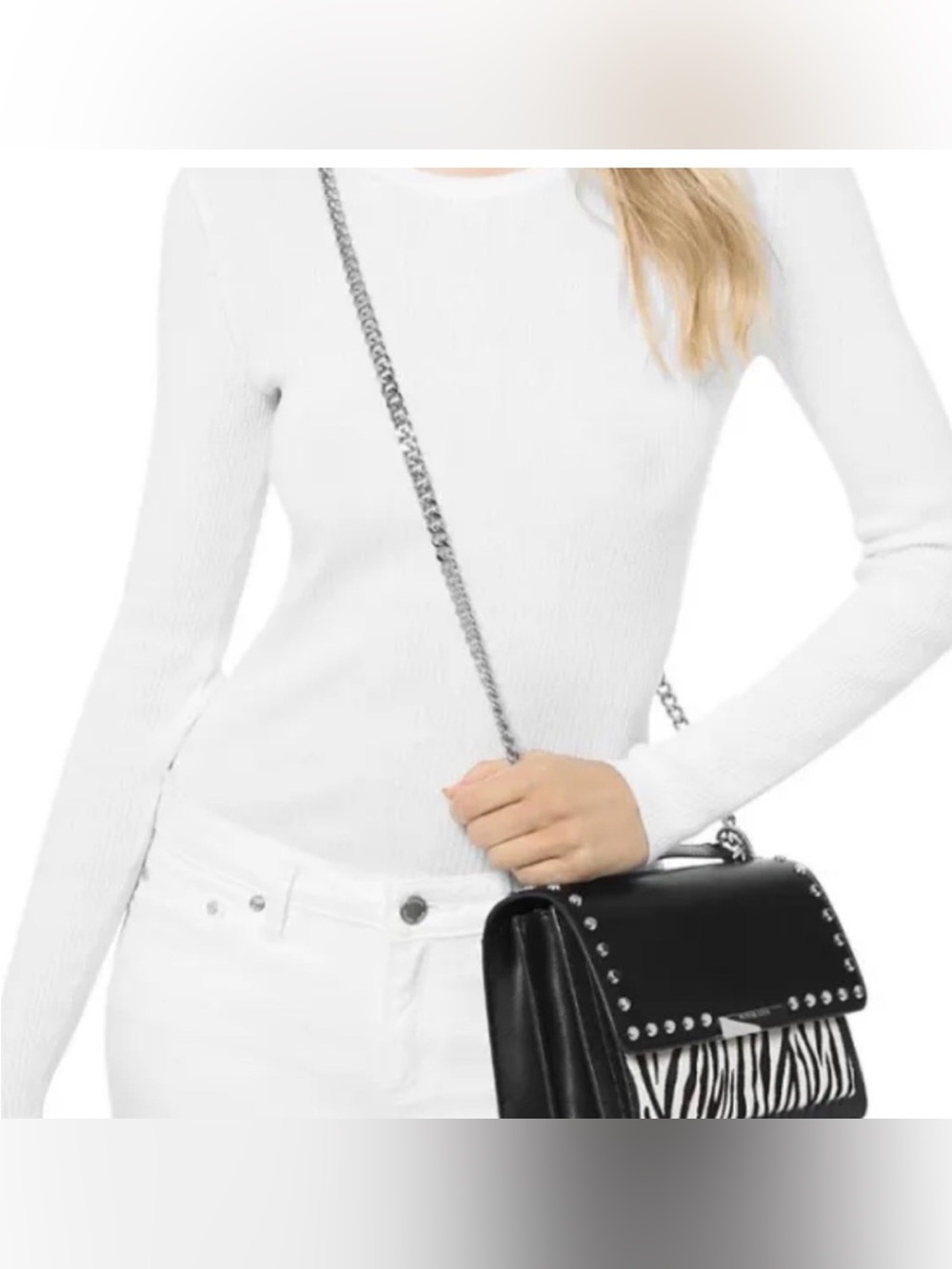 NEW MICHAEL KORS JADE BLACK MULTI ZEBRA GUSSET SHOULDER BAG - Picture 2 of 16